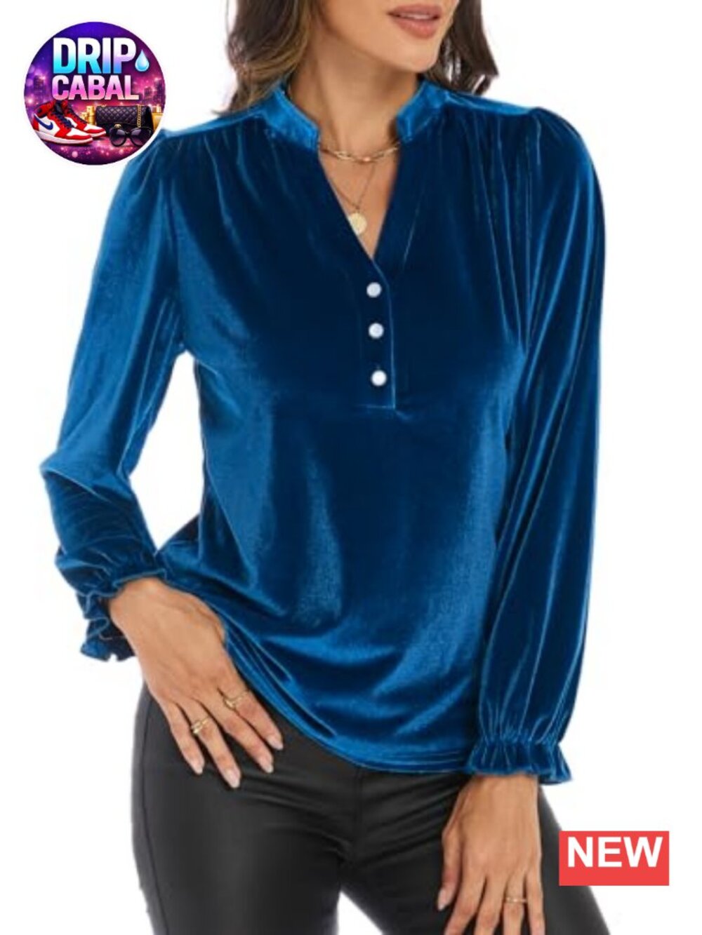 Velvet Blouse Puff Long Sleeve V Neck Ruched Formal Evening Party Top